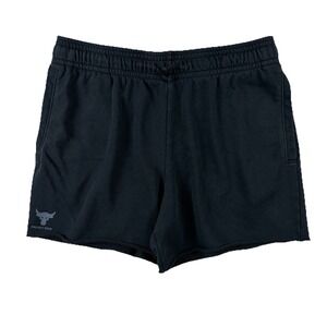 Under Armour Project Rock Terry Shorts Mens Large Black Loose Fit Roll Hem 5"